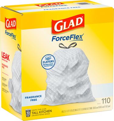 Show full view: Glad ForceFlex Odor Shield Drawstring Trash Bags, 13-gal, 110 count, Unscented slide 2 of 10