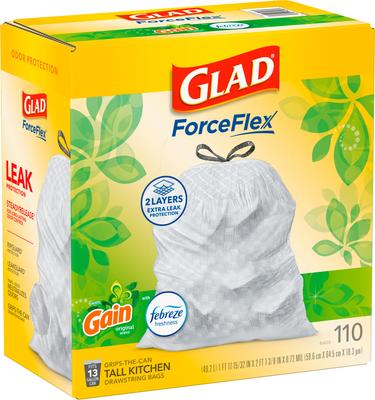 Show full view: Glad ForceFlex Odor Shield Drawstring Trash Bags, 13-gal, 110 count, Gain Original Scent slide 2 of 10
