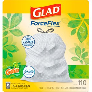 Glad ForceFlex Odor Shield Drawstring Trash Bags, 13-gal, 110 count, Gain Original Scent