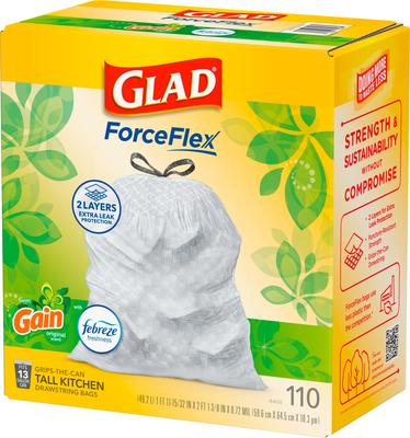 Show full view: Glad ForceFlex Odor Shield Drawstring Trash Bags, 13-gal, 110 count, Gain Original Scent slide 3 of 10