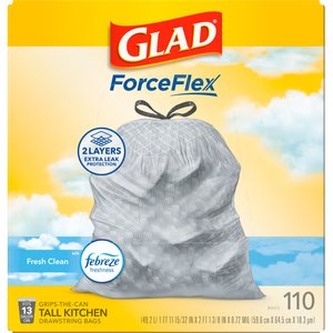 Glad ForceFlex Odor Shield Drawstring Trash Bags, 13-gal, 110 count, Fresh Clean Scent
