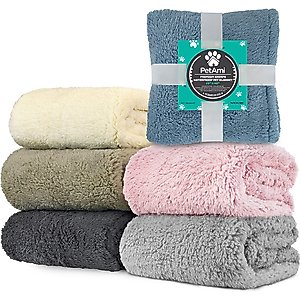 PetAmi Fluffy Waterproof Cat & Dog Blanket, Dusty Blue, Small