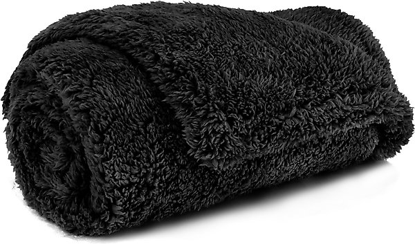 Show full view: PetAmi Fluffy Waterproof Cat & Dog Blanket, Black, Medium  slide 1 of 10