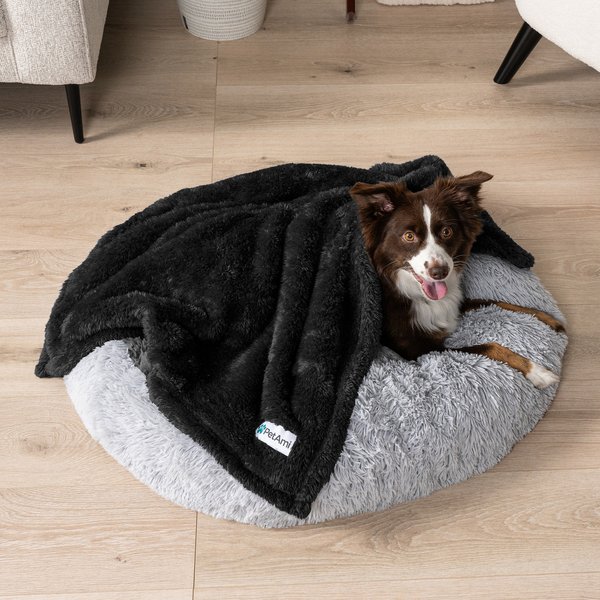 Show full view: PetAmi Fluffy Waterproof Cat & Dog Blanket, Black, Medium  slide 2 of 10