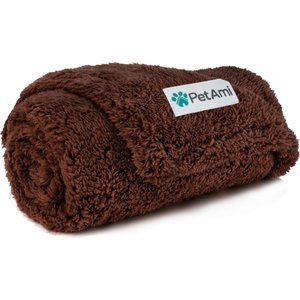 PetAmi Fluffy Waterproof Cat & Dog Blanket, Brown, Medium 