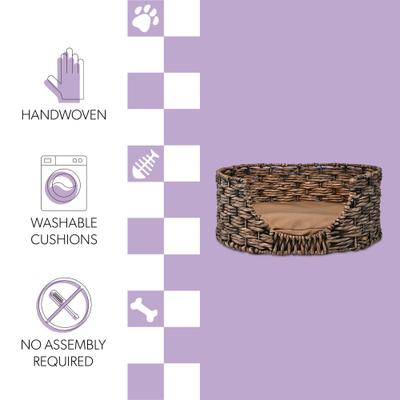 Show full view: THE LICKER STORE Perri Classic Farmhouse Handwoven Hyacinth Oval Dog Bed, Brown slide 3 of 9