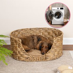 THE LICKER STORE Perri Classic Farmhouse Handwoven Hyacinth Oval Dog Bed, Natural slide 2 of 8