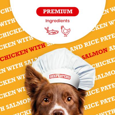 Show full view: Beefeaters Chicken with Salmon & Rice Pate Wet Dog Food, 13.2-oz can, case of 12 slide 5 of 8