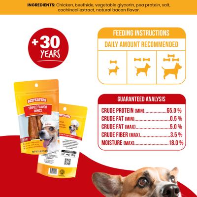 Show full view: Beefeaters Triple Flavor Wings Jerky Dog Treat, 1.48-oz bag, case of 12 slide 6 of 8
