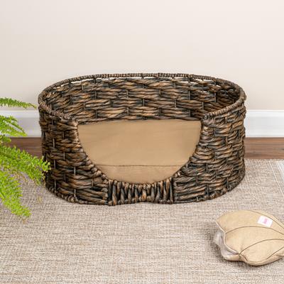 Show full view: THE LICKER STORE Perri Classic Farmhouse Handwoven Hyacinth Oval Dog Bed, Brown slide 6 of 9
