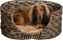 THE LICKER STORE Perri Classic Farmhouse Handwoven Hyacinth Oval Dog Bed, Brown