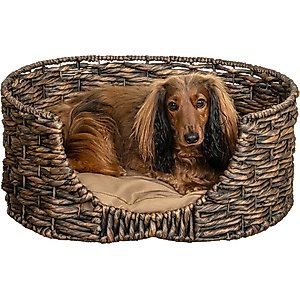 THE LICKER STORE Perri Classic Farmhouse Handwoven Hyacinth Oval Dog Bed, Brown