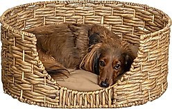 THE LICKER STORE Perri Classic Farmhouse Handwoven Hyacinth Oval Dog Bed, Natural