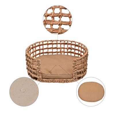 Show full view: THE LICKER STORE Gigi Modern Bohemian Handwoven Hyacinth Open-Weave Oval Dog Bed, Natural slide 5 of 10