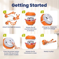 PawsPik Rope Runner Interactive Squeaky Rechargeable Small Dog Ball & Rope Toy, Orange, Small slide 2 of 6