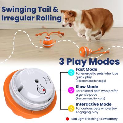 Show full view: PawsPik Rope Runner Interactive Squeaky Rechargeable Small Dog Ball & Rope Toy, Orange, Small slide 3 of 9