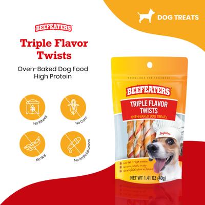 Show full view: Beefeaters Triple Flavor Twists Jerky Dog Treats, 1.41-oz bag, case of 12 slide 3 of 8