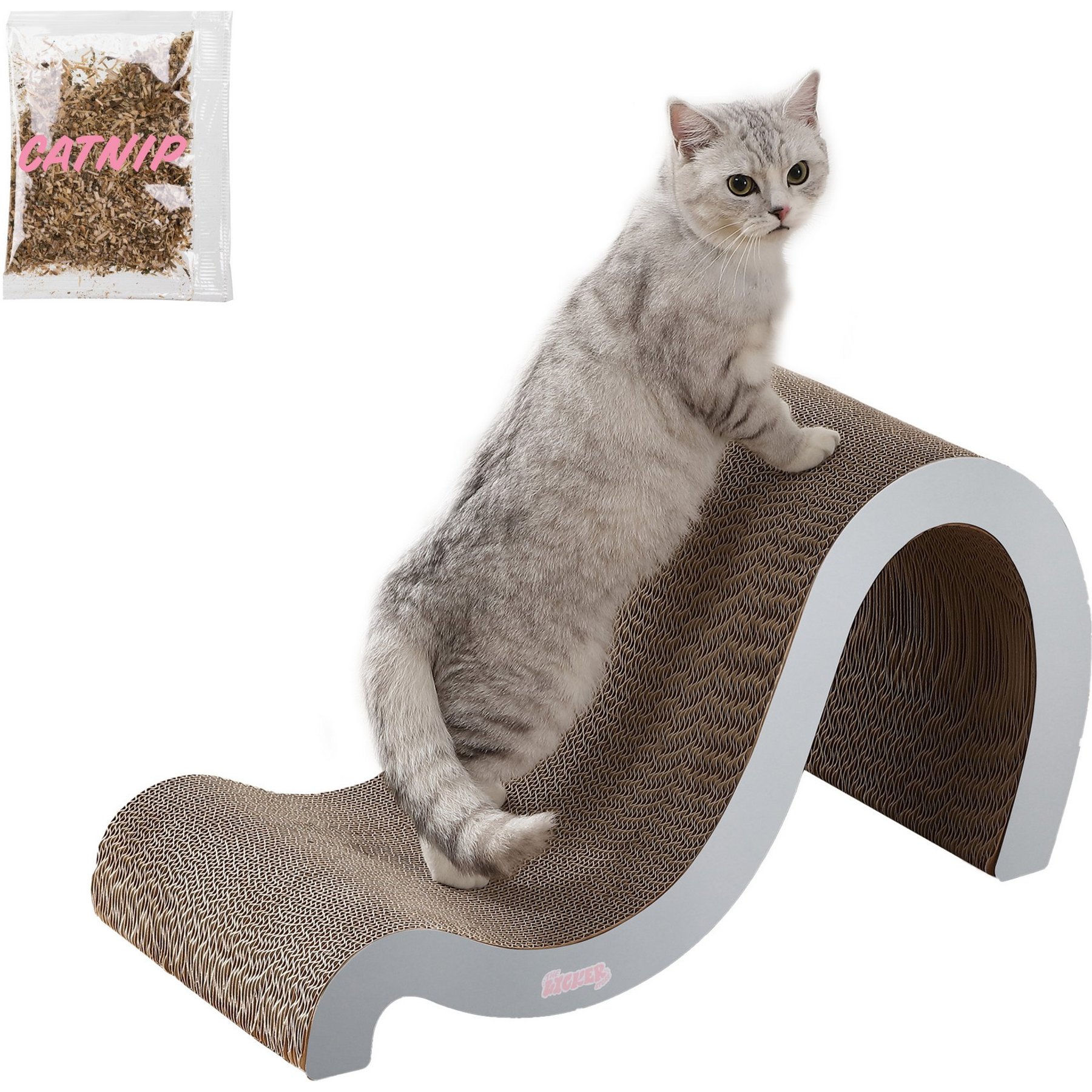 THE LICKER STORE Kona 27-in Modern Cardboard Double-Sided Wave Cat Scratcher with Catnip, Fog