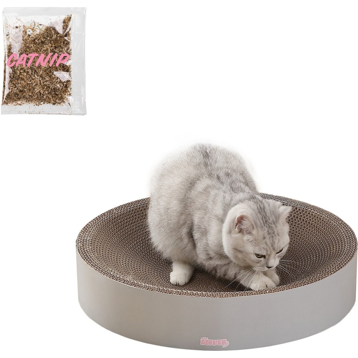 THE LICKER STORE Nelson 20-in Modern Cardboard Bowl Cat Scratcher with Catnip, Fog