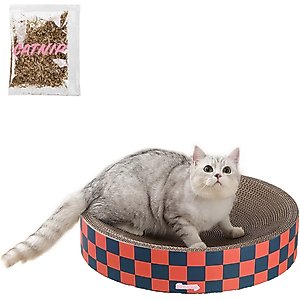 THE LICKER STORE Nelson 20-in Modern Cardboard Bowl Cat Scratcher with Catnip, Berry Cherry