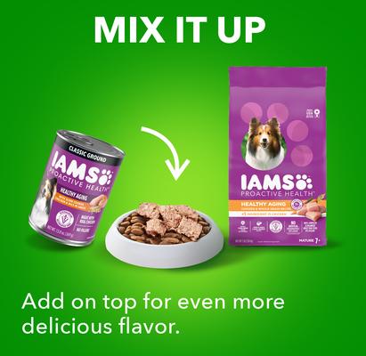 Show full view: Iams ProActive Health Classic Ground with Slow Cooked Chicken & Rice Healthy Aging Senior Canned Wet Dog Food, 13-oz can, case of 4 slide 10 of 11