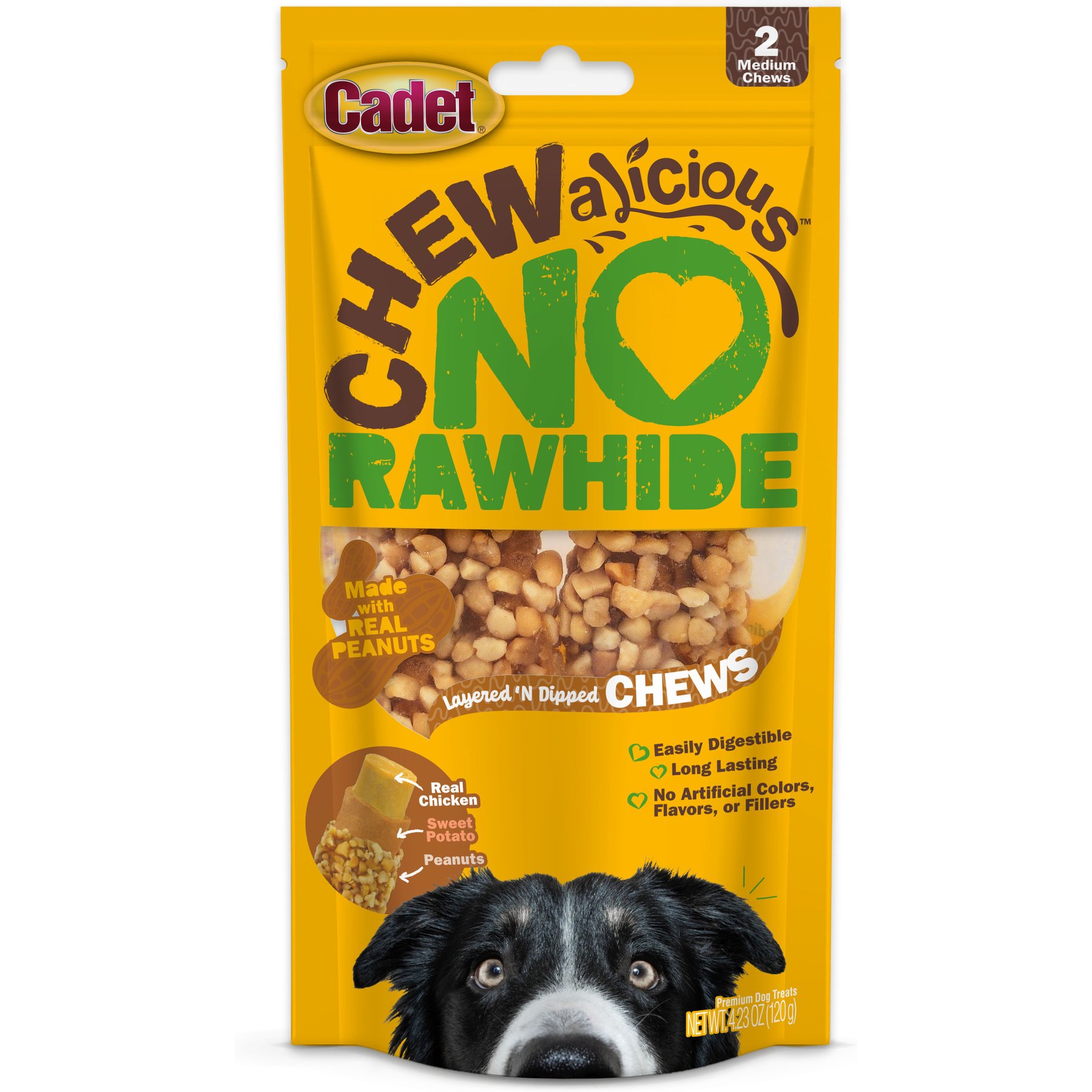 Cadet Chewalicious Layered 'N Dipped Crunchy Sticks Peanut Flavor Dog Chews, 2 count