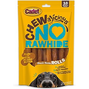 Cadet Chewalicious Rawhide-Free Natural Classic Chewy Rolls Peanut Butter Flavor Dog Treats, 10 count