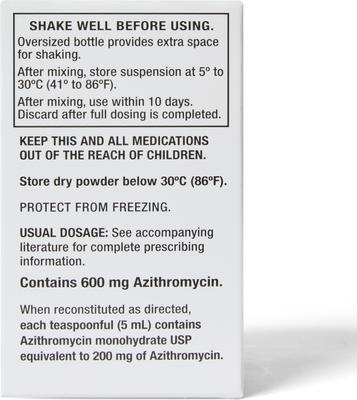 Show full view: Azithromycin (Generic) Flavored Powder for Oral Suspension, 200 mg/5 mL, 15-mL bottle slide 6 of 10
