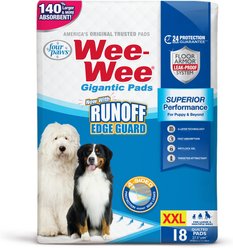 Wee-Wee Pads Superior Performance with Runoff Edge Guard Dog Pee Pads, Gigantic, 27.5 x 44-in, 18 count