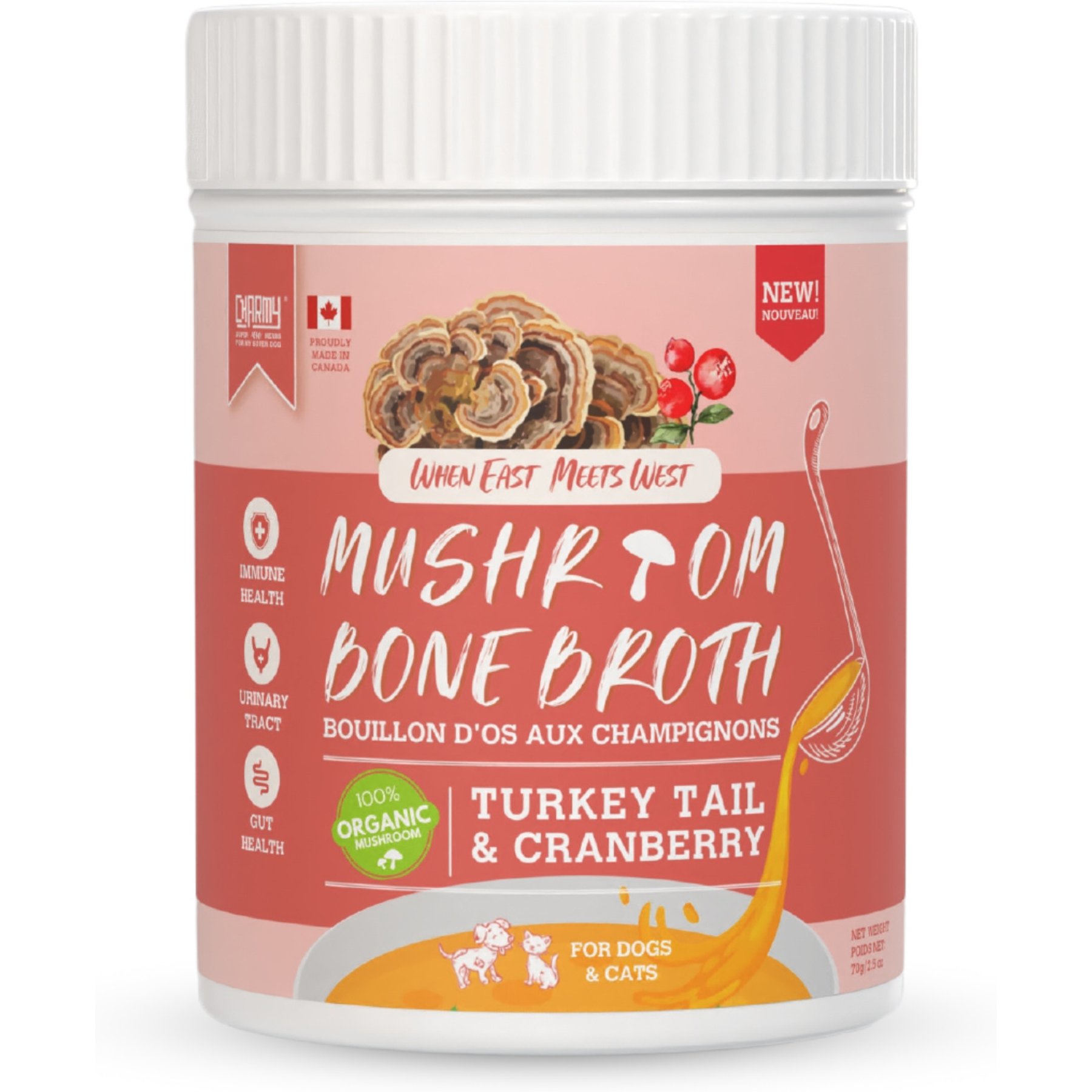 Charmy Turkey Tail & Cranberry Organic Powder-Supplement Dog & Cat Food Topper, 70g bottle