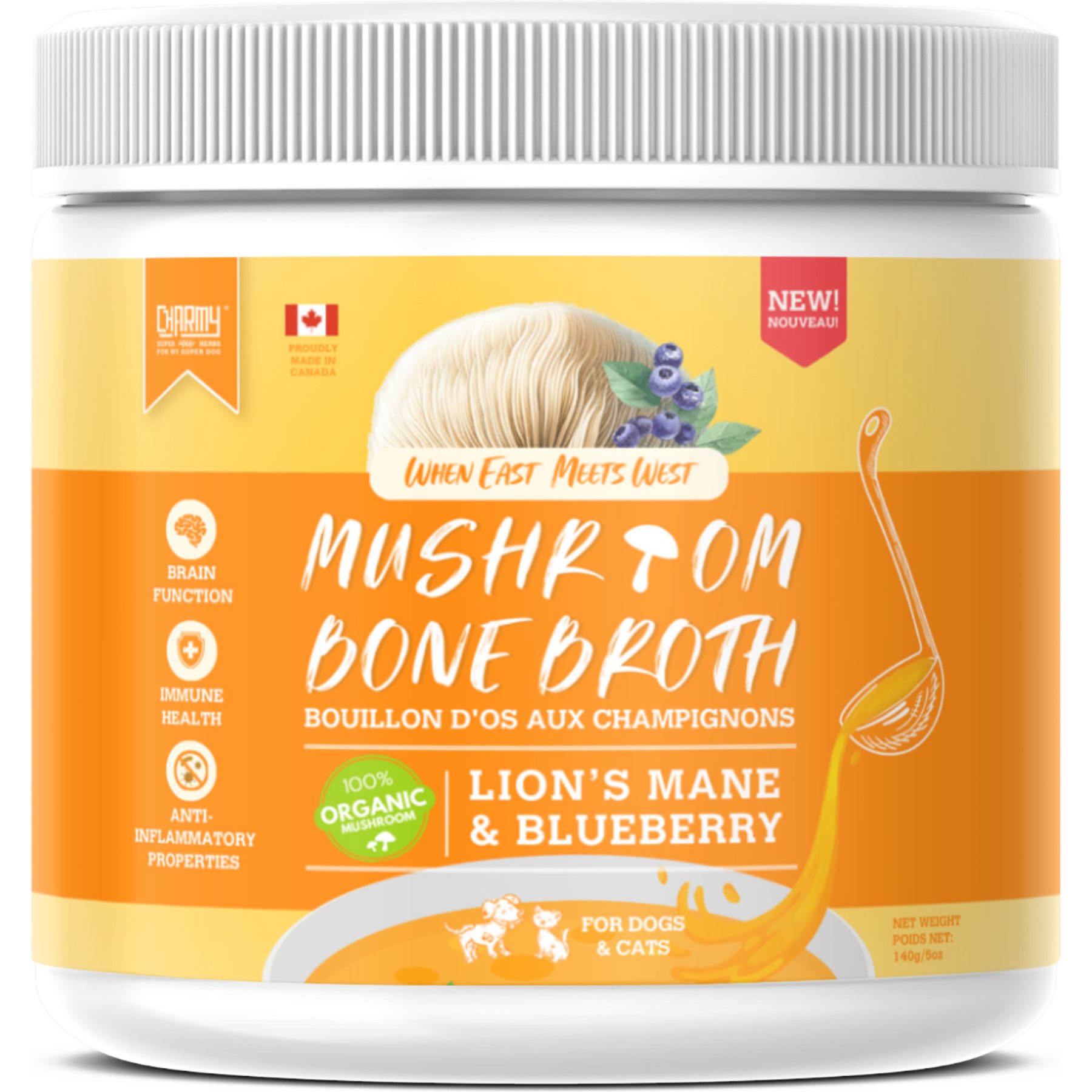 Charmy Lion'S Mane & Blueberry Organic Powder-Supplement Dog & Cat Food Topper, 140g bottle