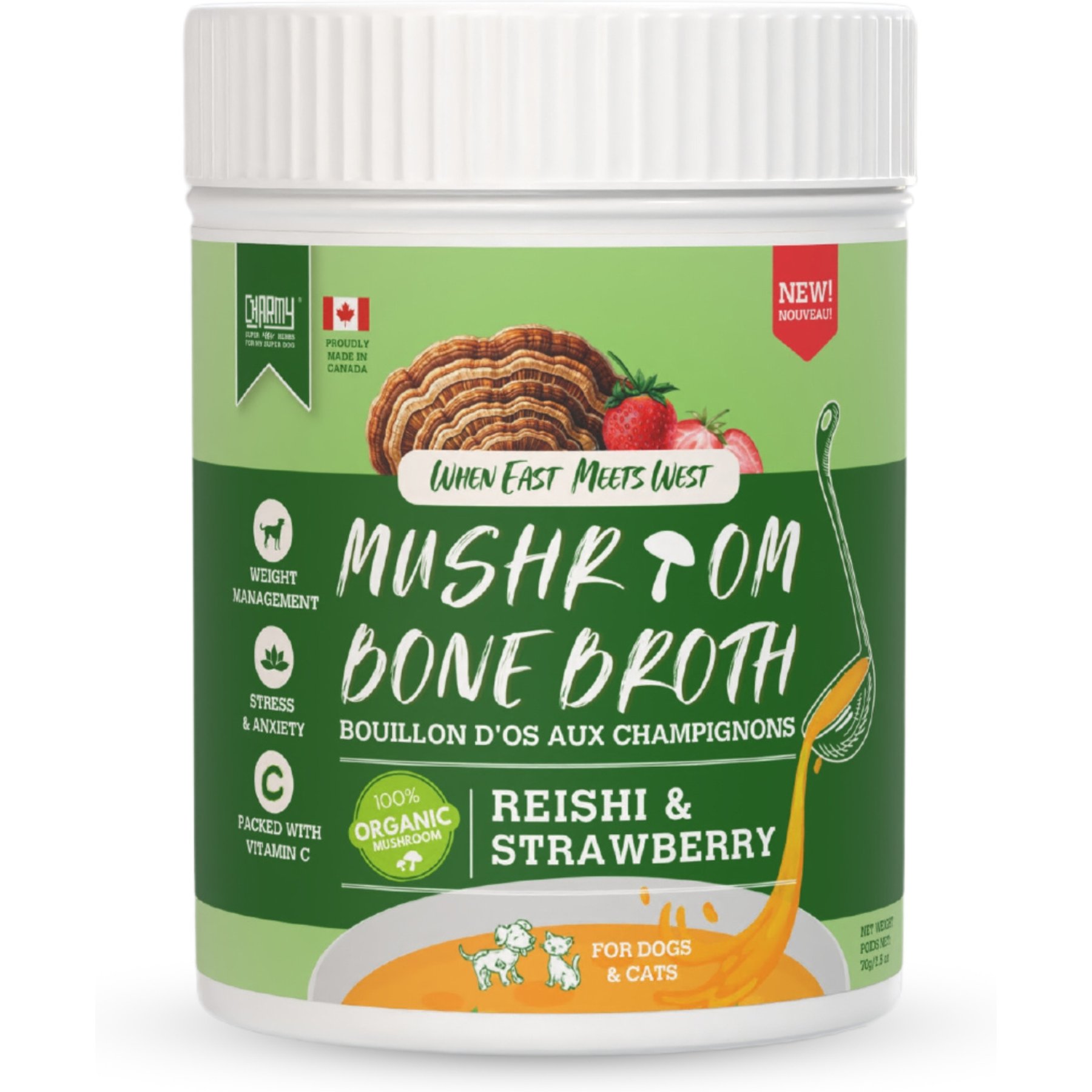 Charmy Reishi & Strawberry Organic Powder-Supplement Dog & Cat Food Topper, 70g bottle