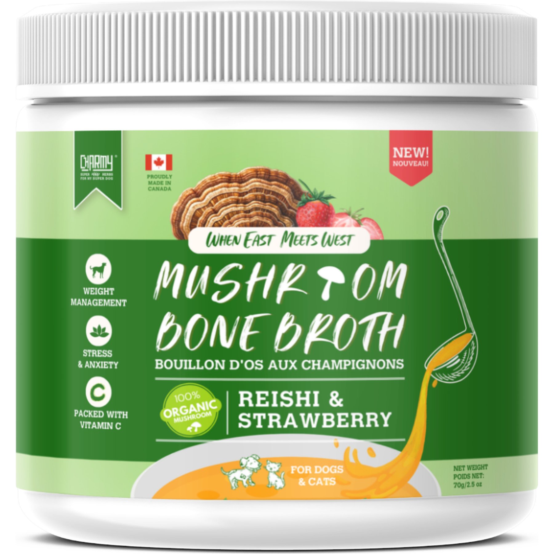 Charmy Reishi & Strawberry Organic Powder-Supplement Dog & Cat Food Topper, 140g bottle