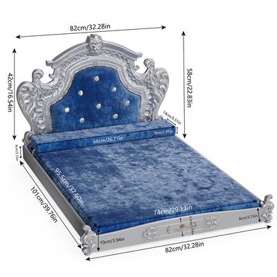 Show full view: BingoPaw European-Style Luxury Washable Dutch Velvet Dog Bed, Blue, Large slide 9 of 10