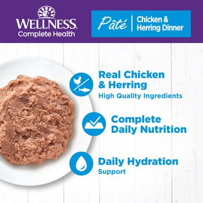 Show full view: Wellness Complete Health Chicken & Herring Formula Grain-Free Canned Cat Food, 5.5-oz, case of 24 slide 3 of 12