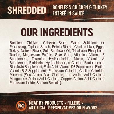 Show full view: Wellness CORE Signature Selects Shredded Boneless Chicken & Turkey Entree in Sauce Grain-Free Natural Canned Cat Food, 2.8-oz, case of 12 slide 6 of 12