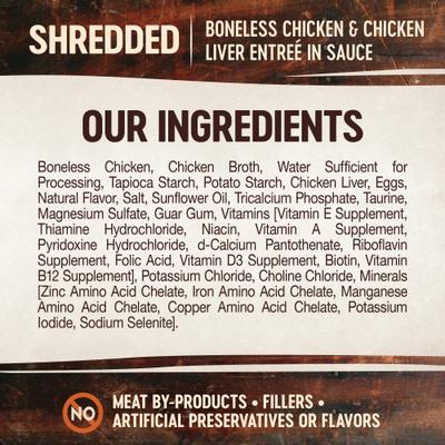 Show full view: Wellness CORE Signature Selects Shredded Boneless Chicken & Chicken Liver Entree in Sauce Grain-Free Natural Canned Cat Food, 2.8-oz, case of 4 slide 7 of 13
