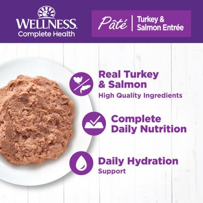 Show full view: Variety Pack - Wellness Complete Health Pate Chicken Entree Grain-Free Canned Cat Food, 12.5-oz, case of 12, Turkey & Salmon & Turkey Flavors slide 3 of 9