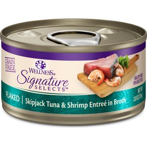 Wellness CORE Signature Selects Flaked Skipjack Tuna & Shrimp Entree in Broth Grain-Free Natural Canned Cat Food, 2.8-oz, case of 12