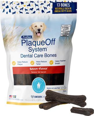 Show full view: ProDen PlaqueOff System Natural Bacon Flavored + Chicken & Pumpkin Flavored Dental Bone Dog Treats slide 2 of 10