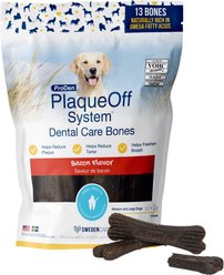 ProDen PlaqueOff System Natural Bacon Flavored Dental Bone Dog Treats, 13 count