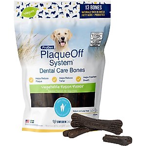 ProDen PlaqueOff System Vegetable Fusion Flavored Dental Bone Dog Treats, 13 count