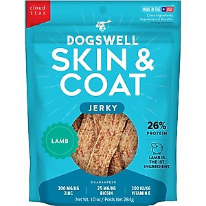 Dogswell Skin & Coat Jerky Lamb Recipe Grain-Free Dog Treats, 10-oz bag