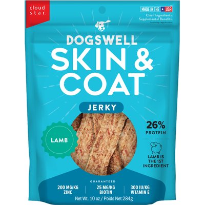 Dogswell Dogswell Skin & Coat Jerky Lamb Recipe Grain-Free Dog Treats, 10-oz bag