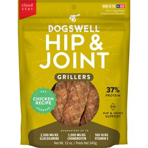 Dogswell Hip & Joint Grillers Chicken Recipe Grain-Free Dog Treats, 12-oz bag