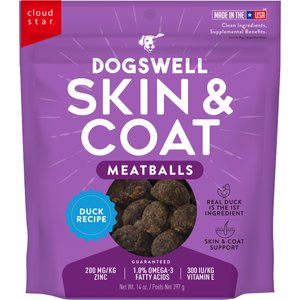 Dogswell Skin & Coat Meatballs Duck Recipe Grain-Free Dog Treats, 14-oz bag