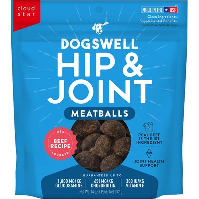 Dogswell Dogswell Hip & Joint Meatballs Beef Recipe Grain-Free Dog Treats, 14-oz bag