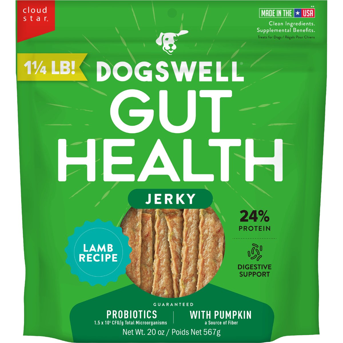 Dogswell Gut Health Jerky Lamb Recipe Grain-Free Dog Treats, 20-oz bag