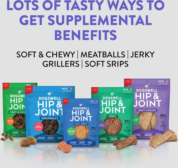 Show full view: Dogswell Hip & Joint Jerky Beef Recipe Grain-Free Dog Treats, 10-oz bag slide 7 of 10