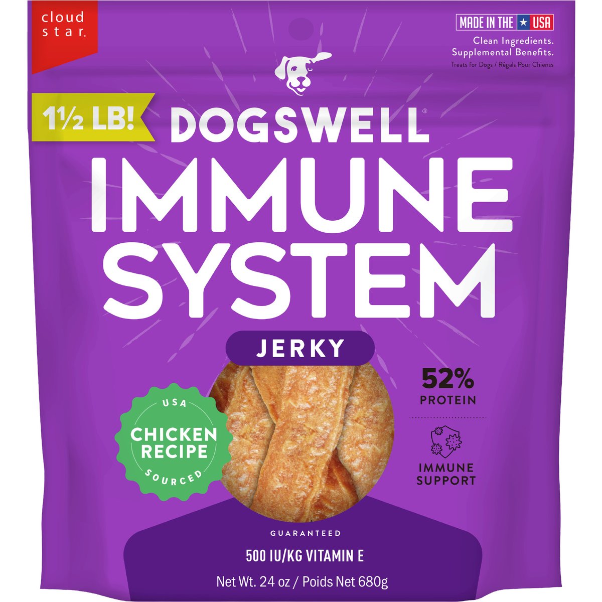 Dogswell Immune System Jerky Chicken Recipe Grain-Free Dog Treats, 24-oz bag